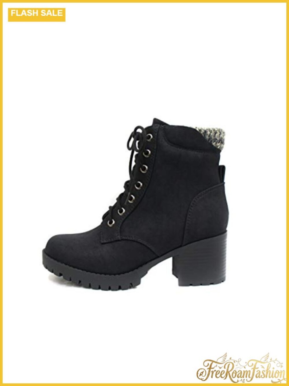 Combat Ankle Bootie Lace Up Side Zipper Lug Sole Chunky Heel